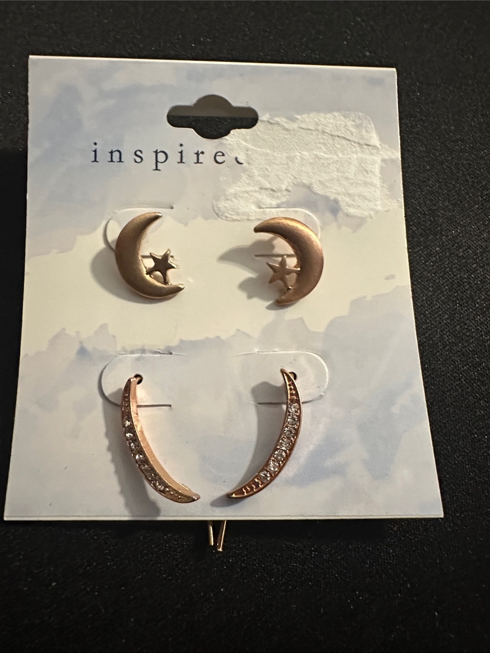 Inspire Rose Gold Celestial Moon & Crystal Crescent Earring Set
#121